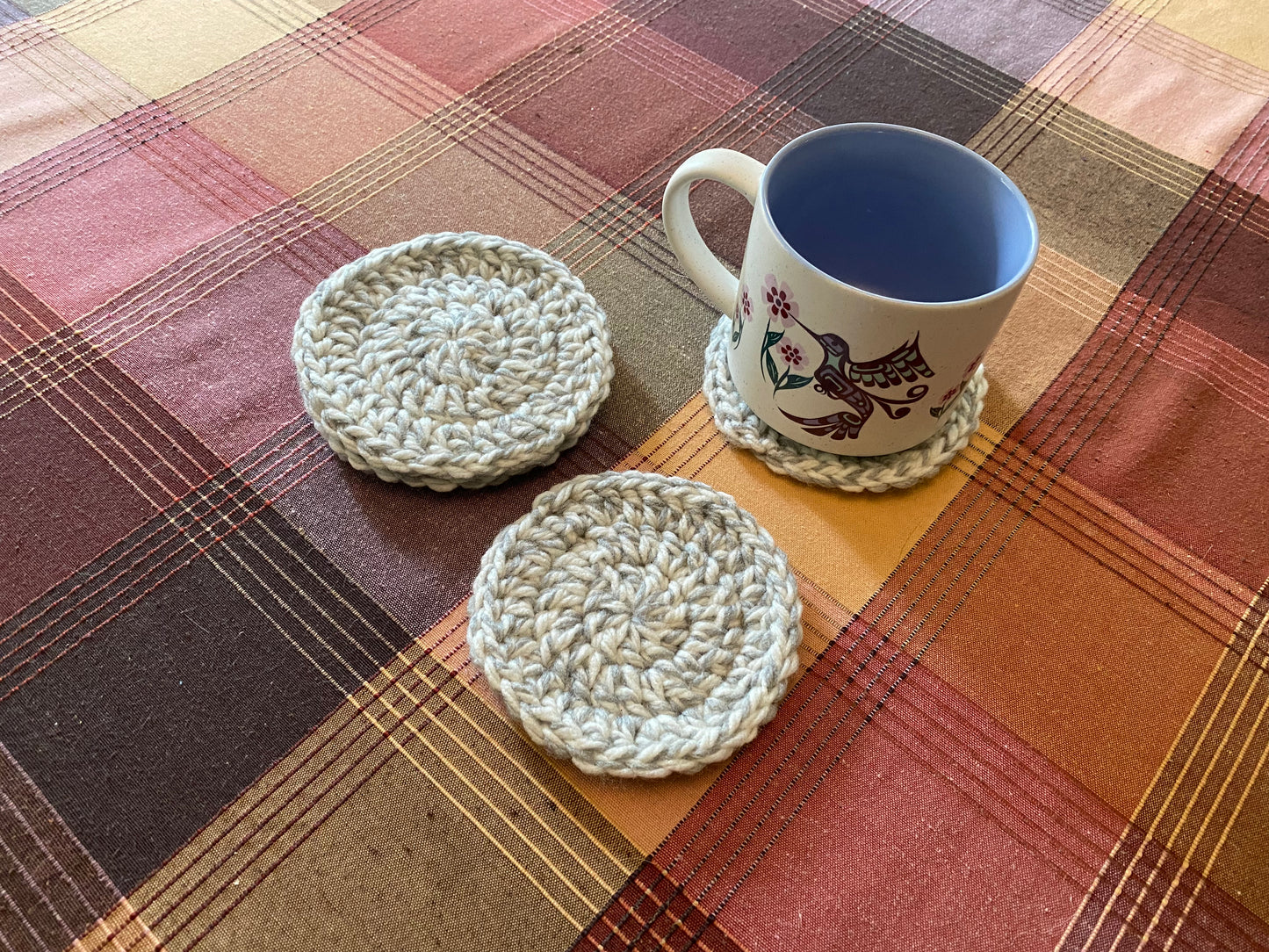 Grey and White Crochet Coasters (Set of 4)