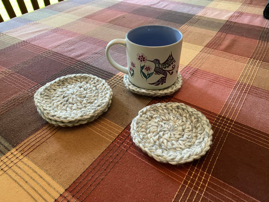 Grey and White Crochet Coasters (Set of 4)