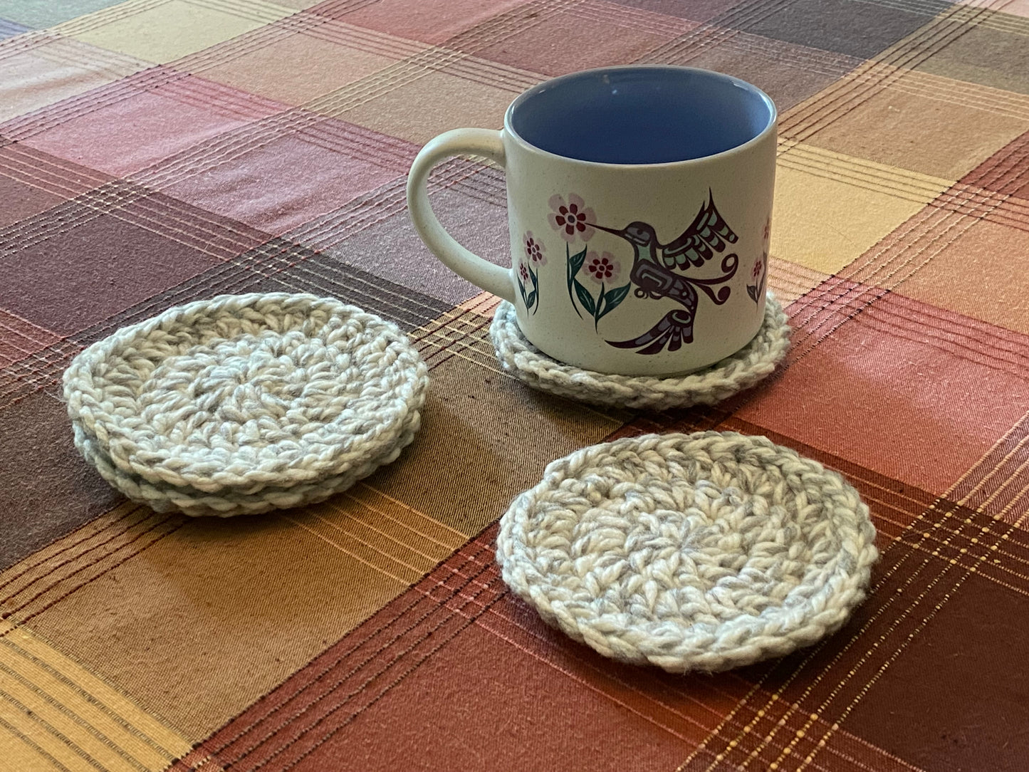 Grey and White Crochet Coasters (Set of 4)