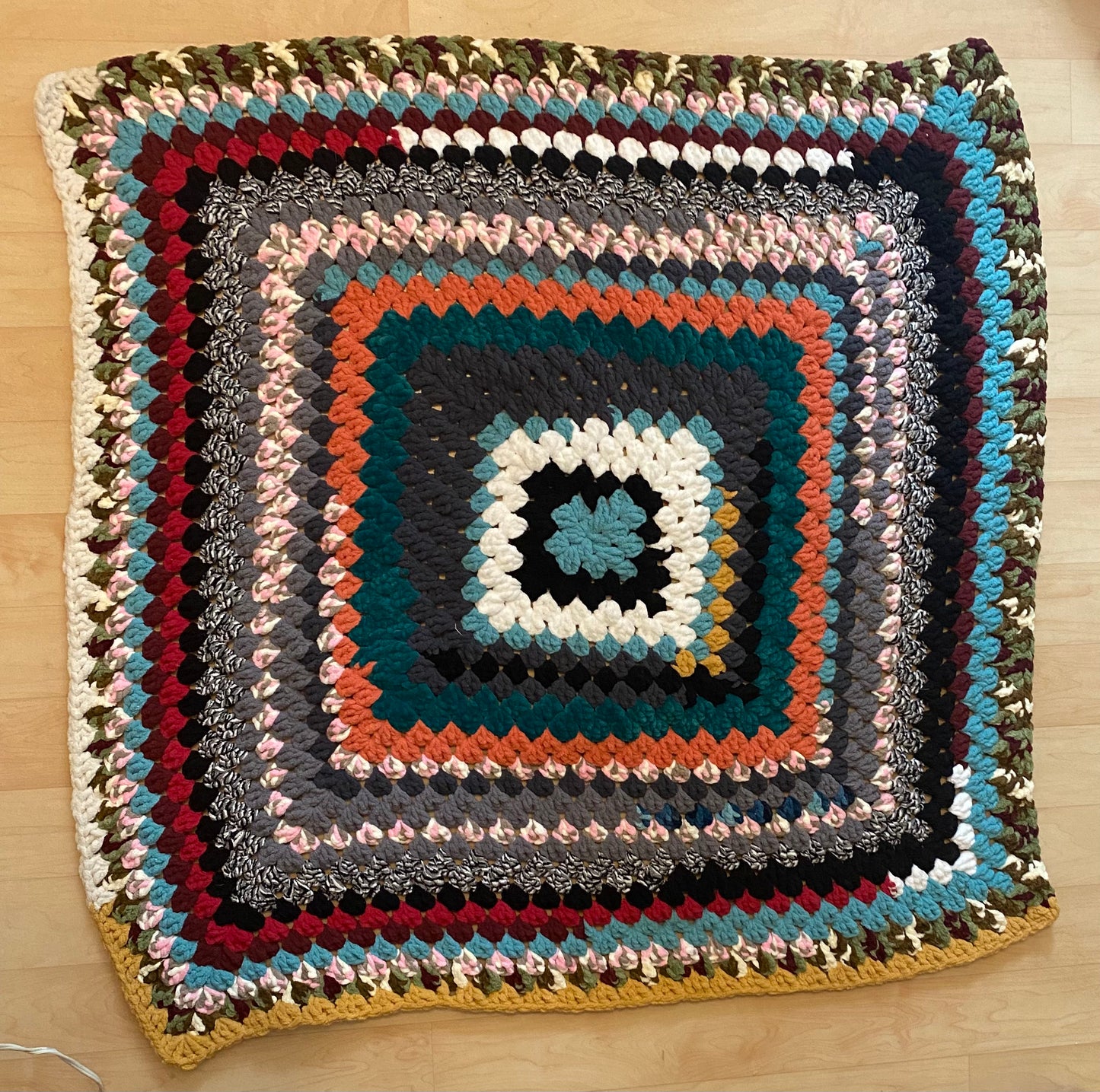 Handmade Crochet Fuzzy Scrap Granny Square Blanket