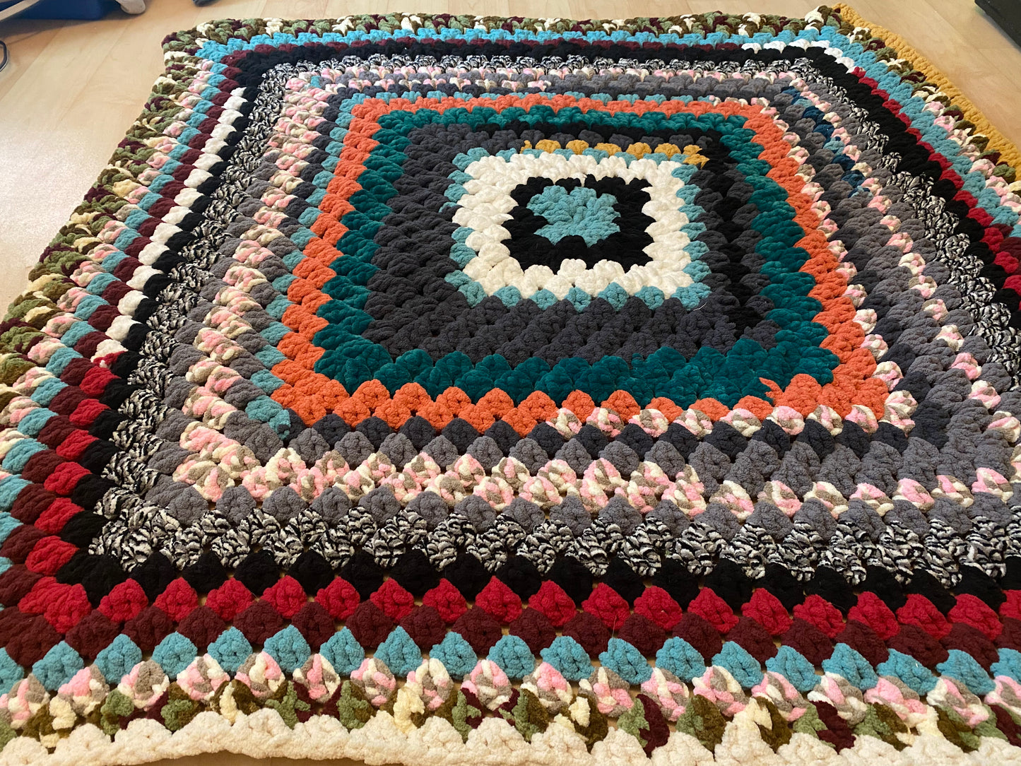 Handmade Crochet Fuzzy Scrap Granny Square Blanket