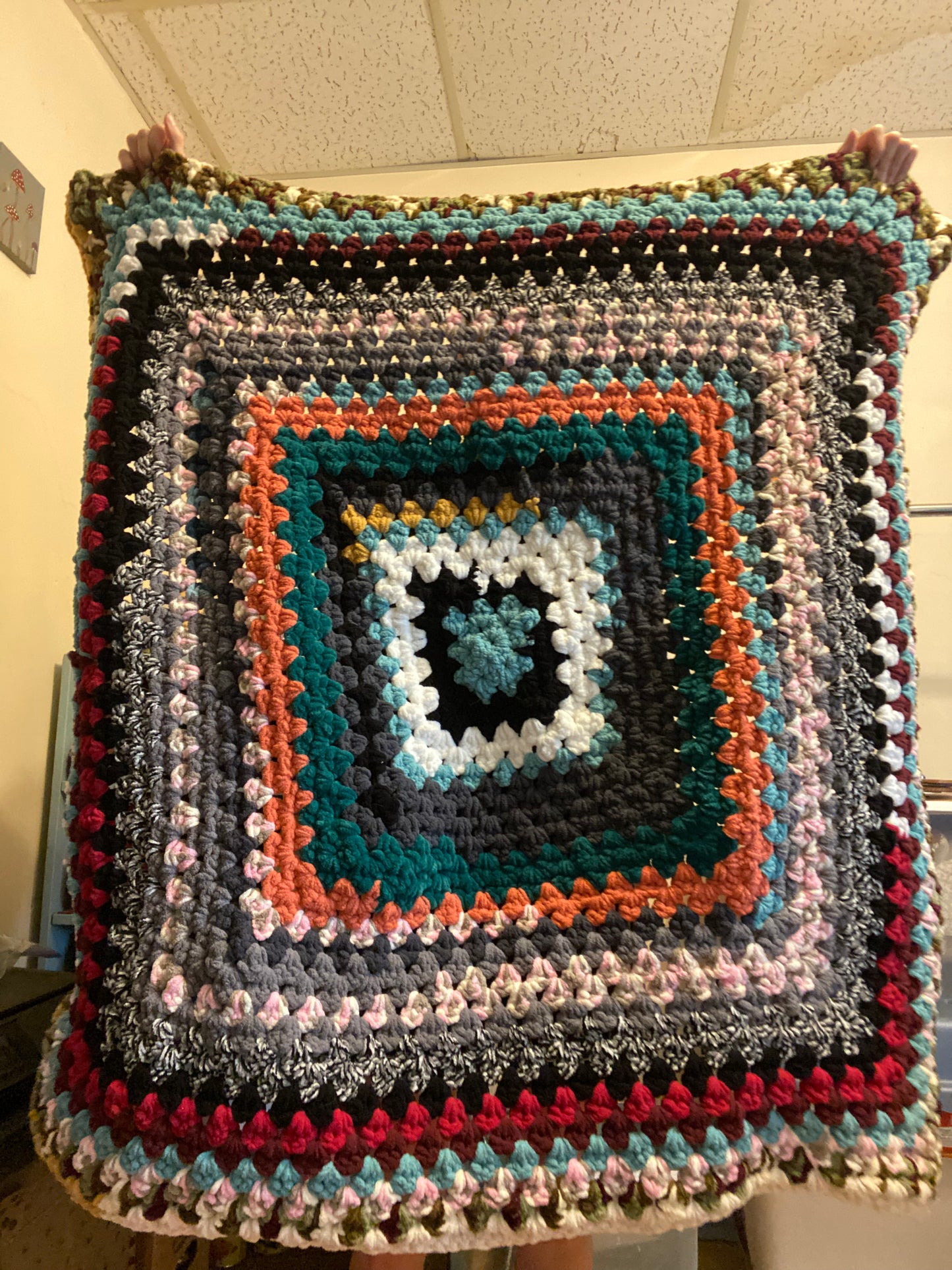 Handmade Crochet Fuzzy Scrap Granny Square Blanket