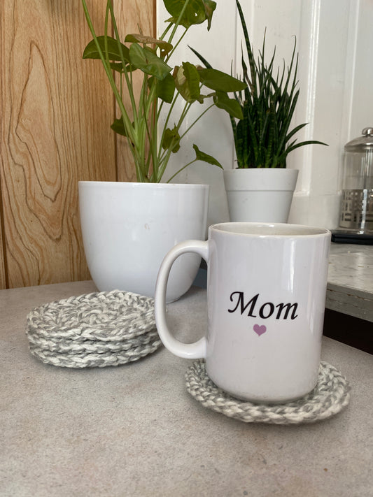 Grey and White Crochet Coasters (Set of 4)