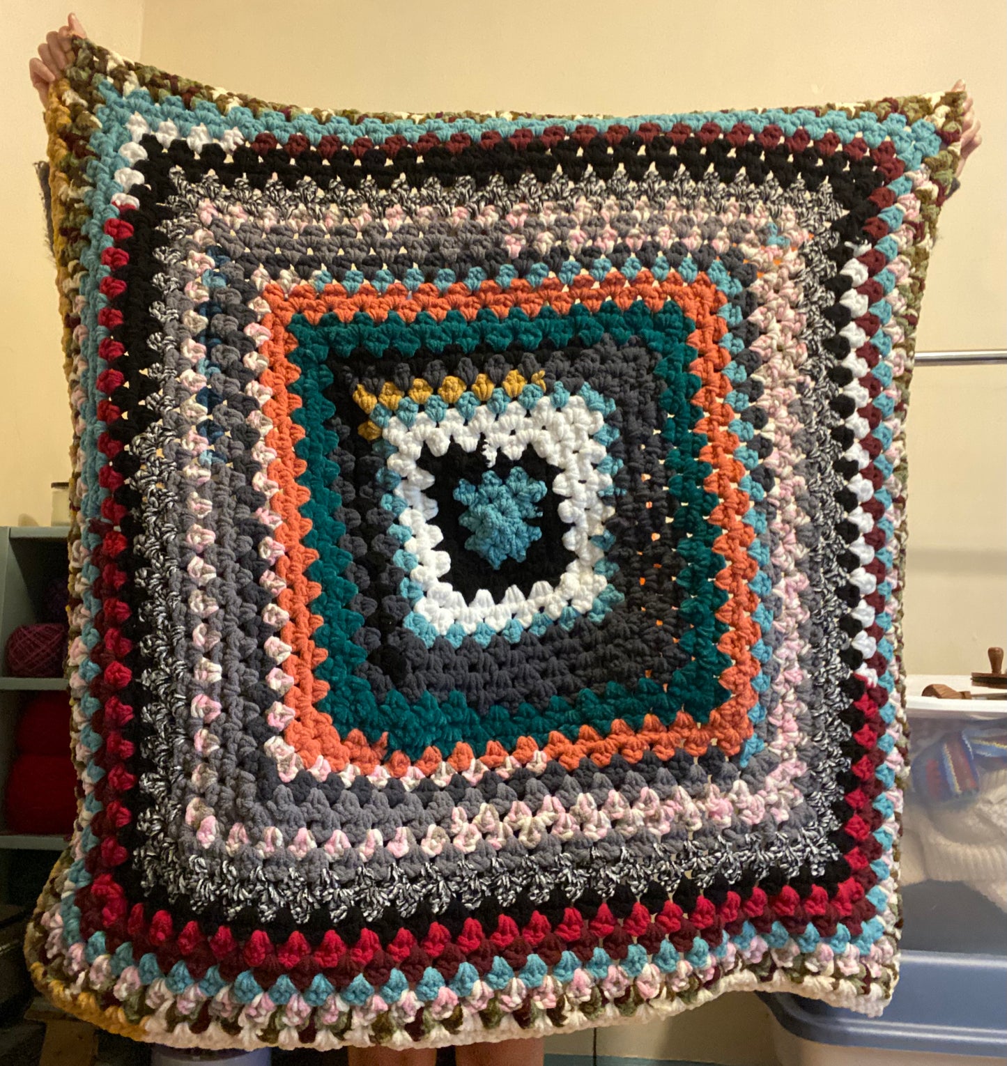 Handmade Crochet Fuzzy Scrap Granny Square Blanket